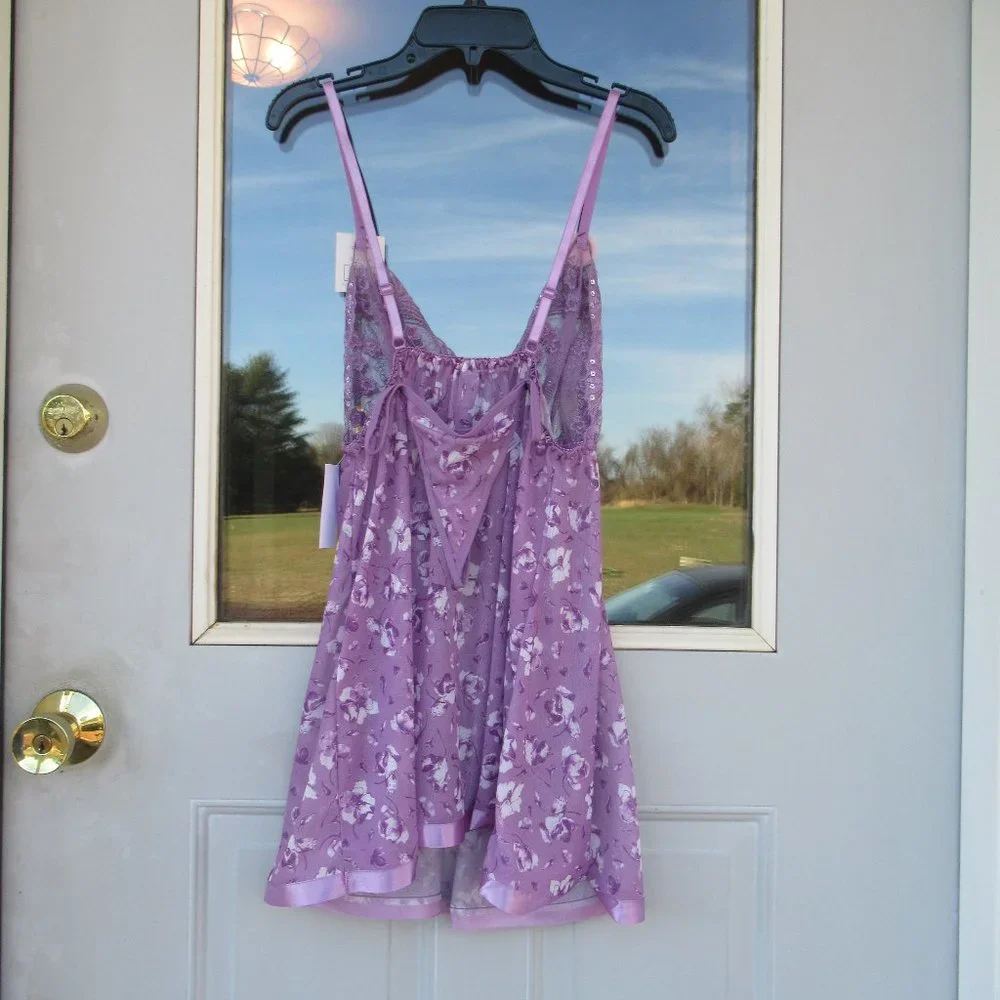 sheer floral nighty panty set embroidered & sequin accent size S - Picture 8 of 15